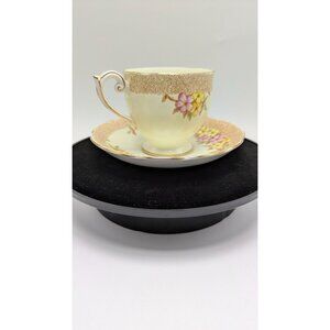 Bell China England Bone China Teacup Saucer Hand Painted Floral Gold Trim